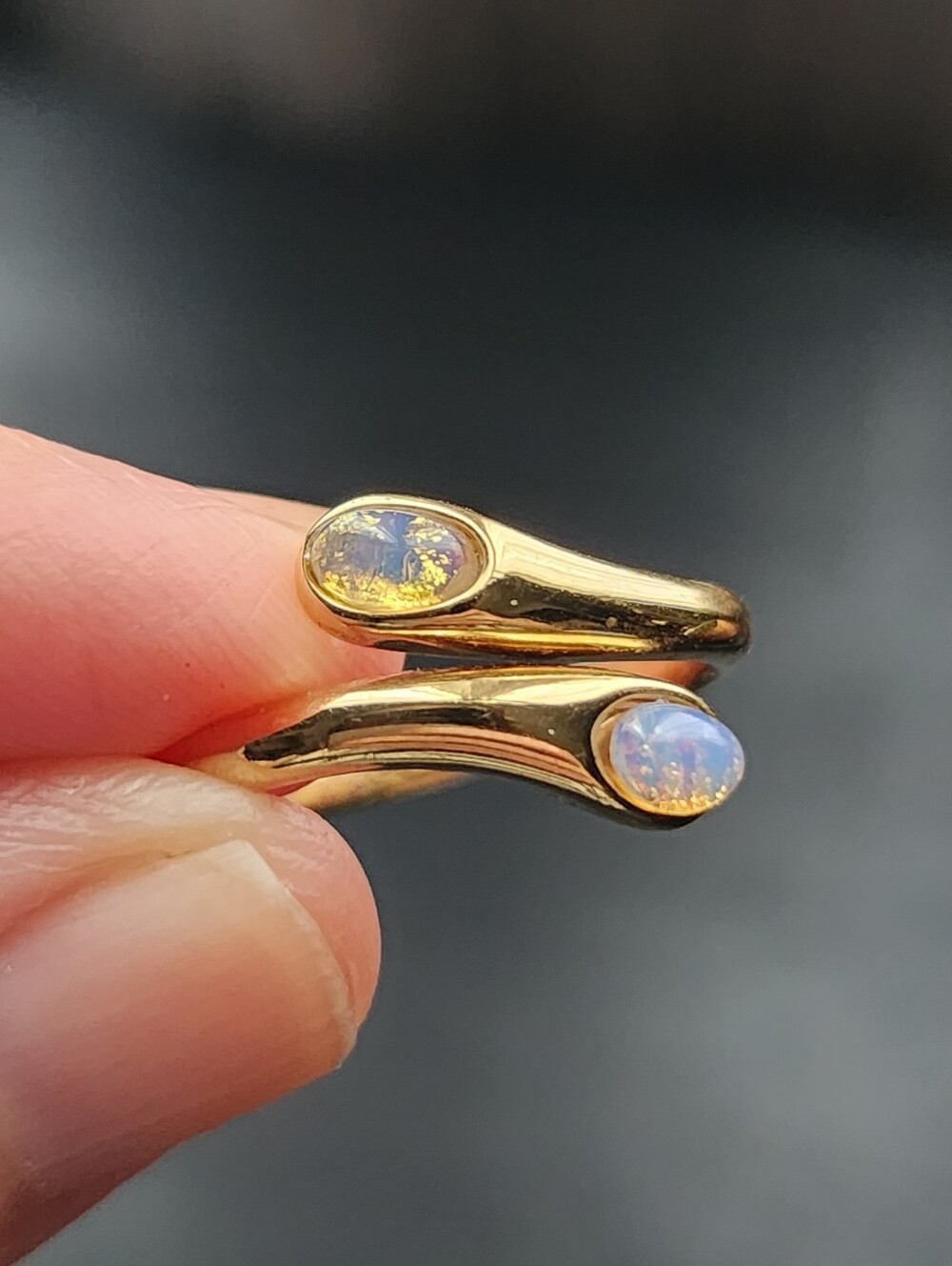Vintage Foil Opal Bypass Ring